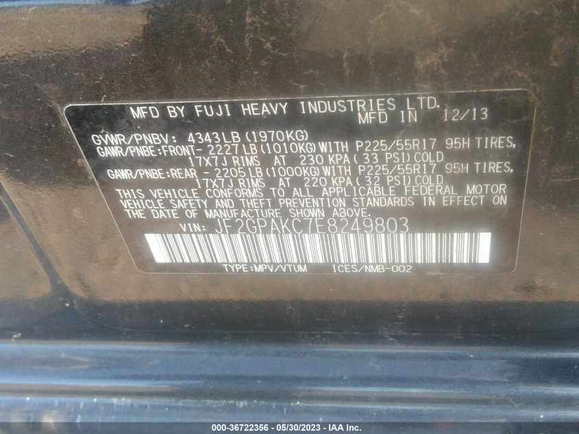 2014 SUBARU XV CROSSTREK LIMITED - JF2GPAKC7E8249803