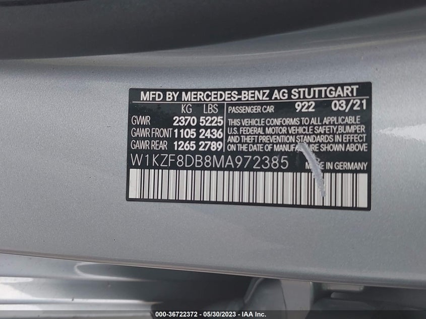 VIN W1KZF8DB8MA972385 2021 MERCEDES-BENZ E-CLASS E 350