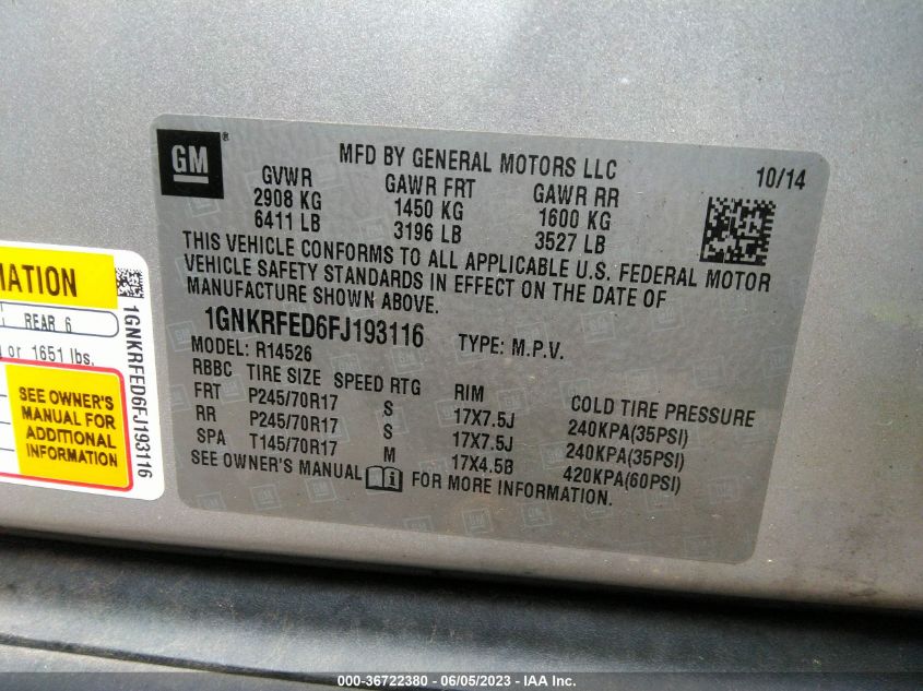 2015 CHEVROLET TRAVERSE LS - 1GNKRFED6FJ193116