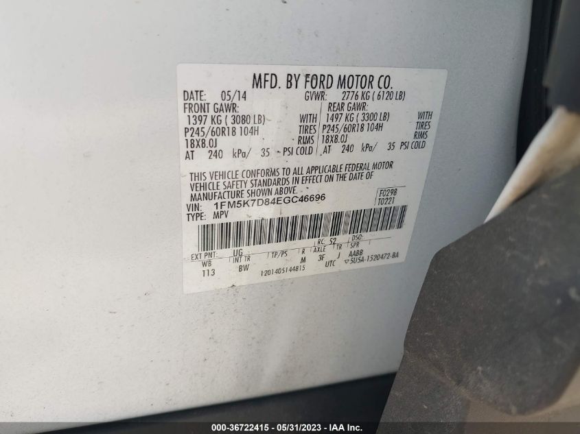 2014 FORD EXPLORER XLT - 1FM5K7D84EGC46696