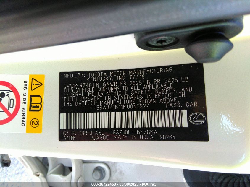 2019 LEXUS ES ES 350 - 58ABZ1B11KU045927