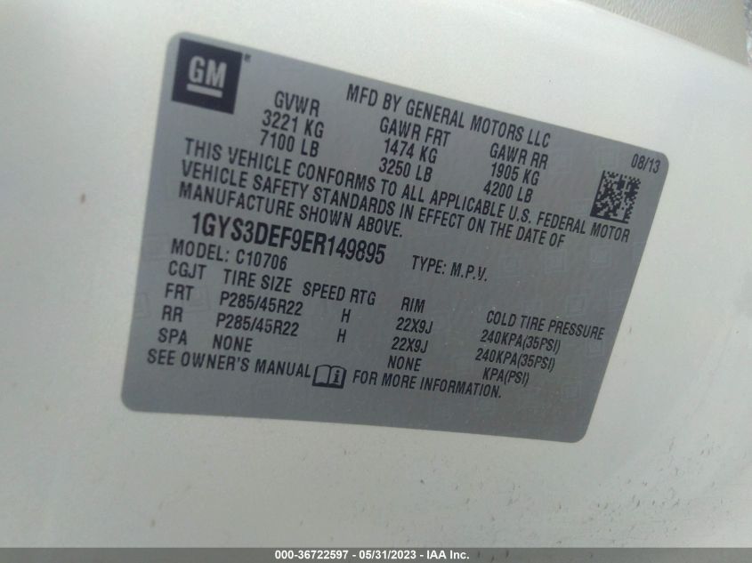 2014 CADILLAC ESCALADE PLATINUM - 1GYS3DEF9ER149895