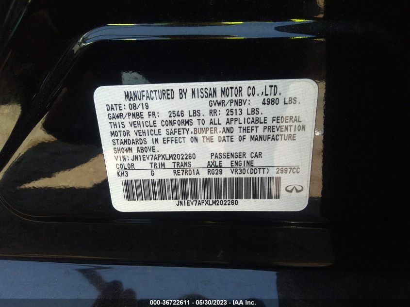 2020 INFINITI Q50 3.0T LUXE - JN1EV7APXLM202260