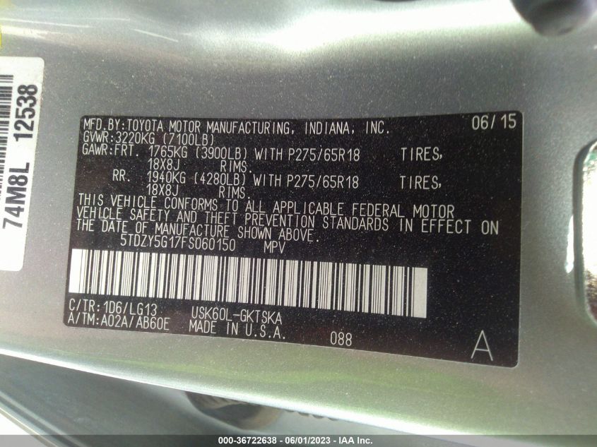 2015 TOYOTA SEQUOIA SR5 - 5TDZY5G17FS060150