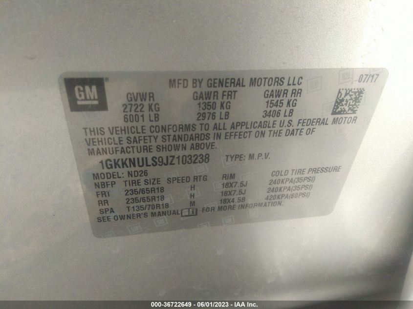 2018 GMC ACADIA SLT - 1GKKNULS9JZ103238