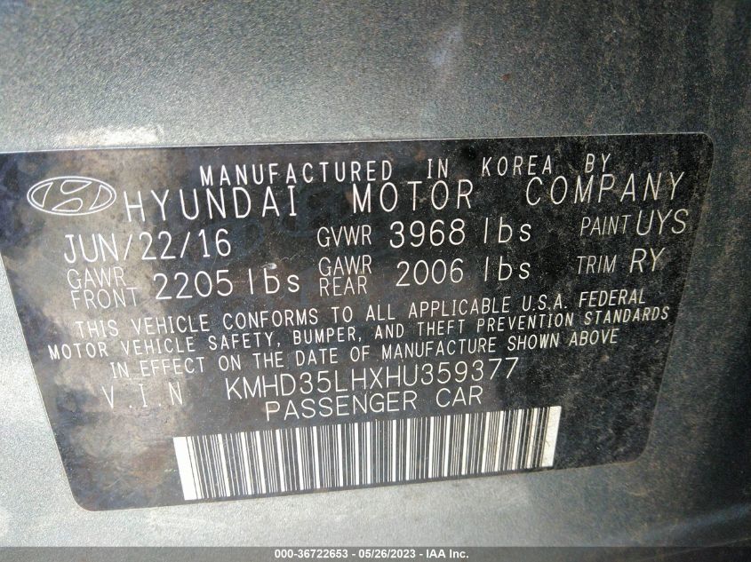 2017 HYUNDAI ELANTRA GT - KMHD35LHXHU359377