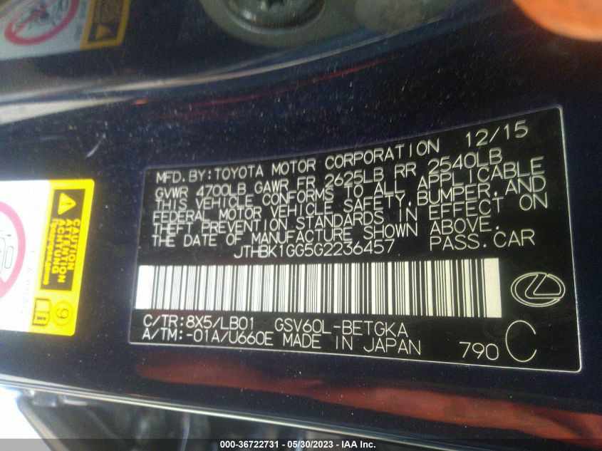 2016 LEXUS ES 350 - JTHBK1GG5G2236457