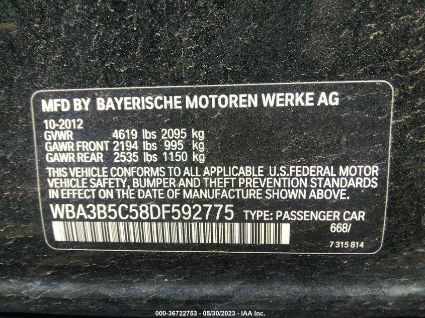2013 BMW 3 SERIES 328I XDRIVE - WBA3B5C58DF592775