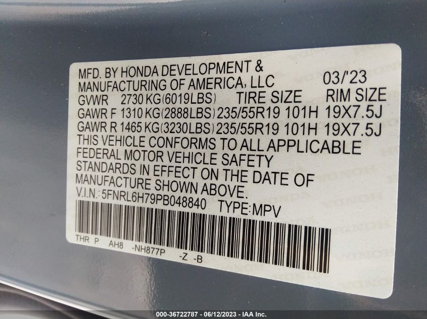 2023 HONDA ODYSSEY SPORT - 5FNRL6H79PB048840