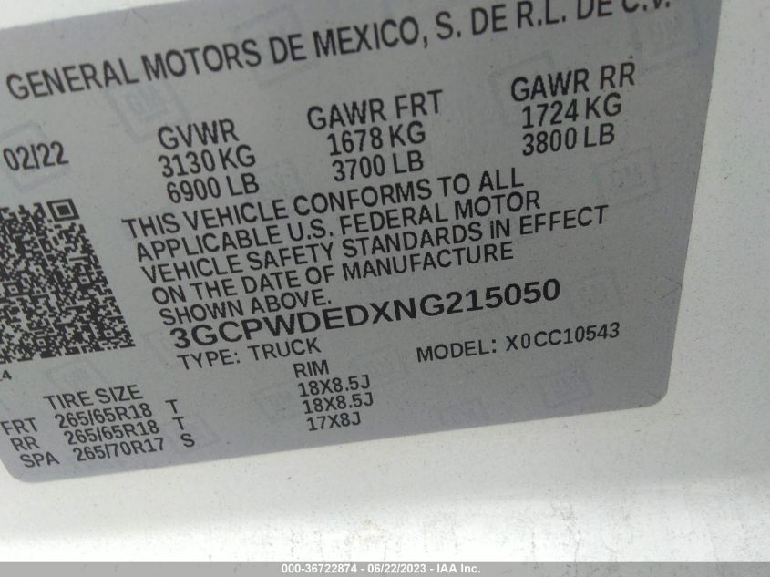2022 CHEVROLET SILVERADO 1500 LTD RST - 3GCPWDEDXNG215050