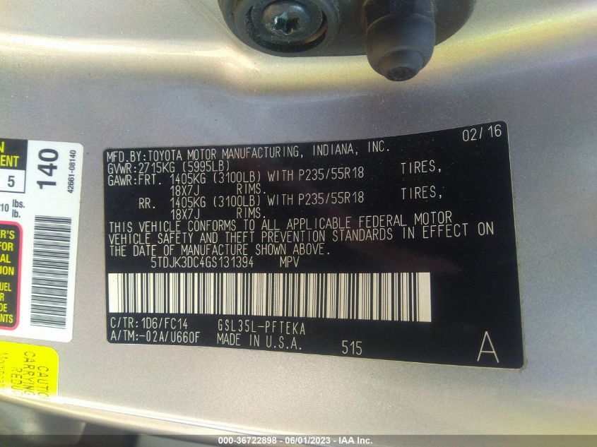 2016 TOYOTA SIENNA LE - 5TDJK3DC4GS131394