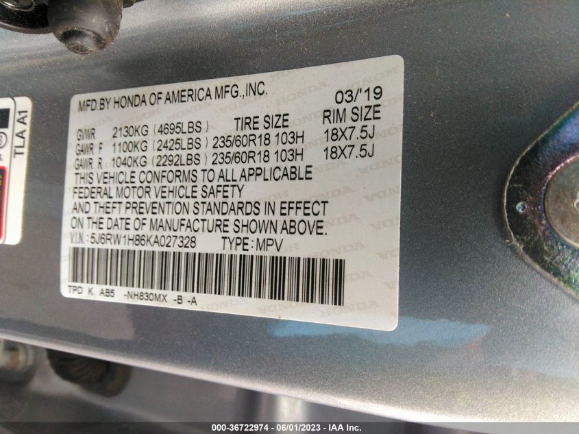 2019 HONDA CR-V EX-L - 5J6RW1H86KA027328