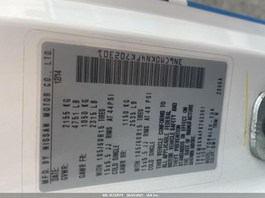 2015 NISSAN NV200 SV - 3N6CM0KN4FK702301
