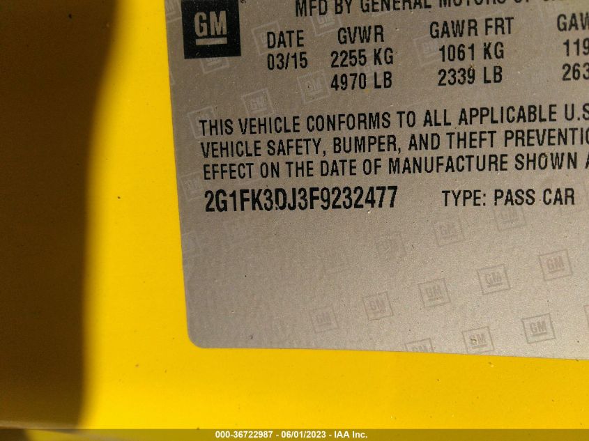 2015 CHEVROLET CAMARO SS - 2G1FK3DJ3F9232477