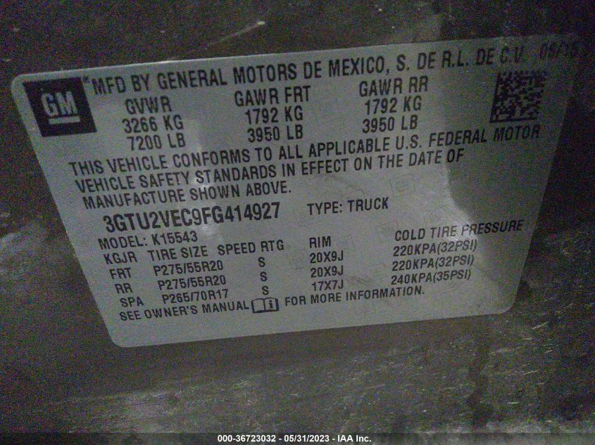 2015 GMC SIERRA 1500 SLT - 3GTU2VEC9FG414927