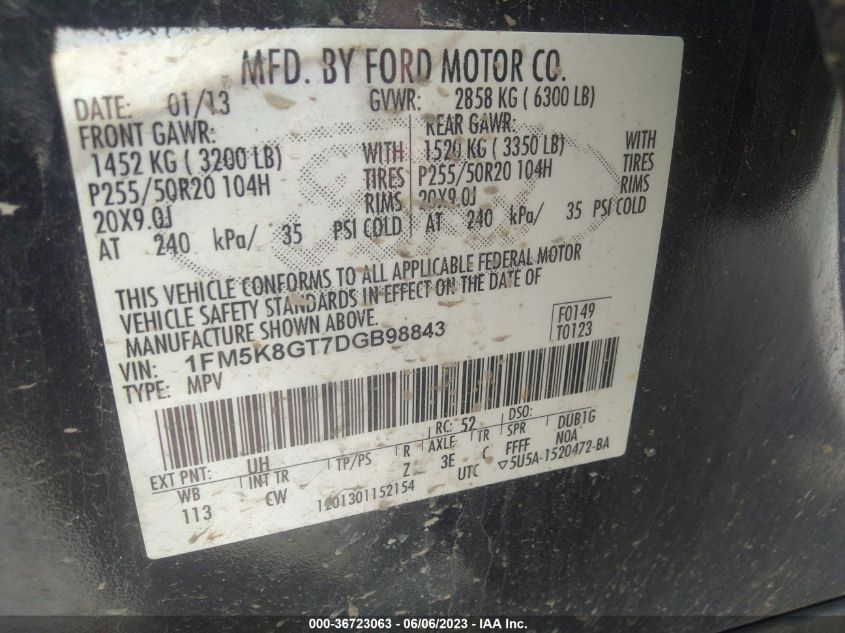 2013 FORD EXPLORER SPORT - 1FM5K8GT7DGB98843