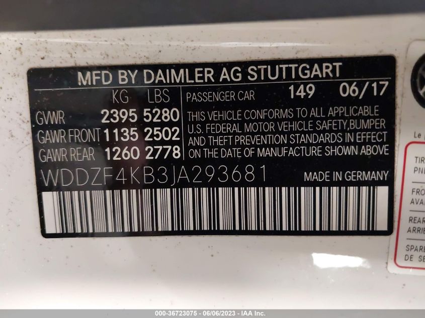 2018 MERCEDES-BENZ E-CLASS E 300 - WDDZF4KB3JA293681