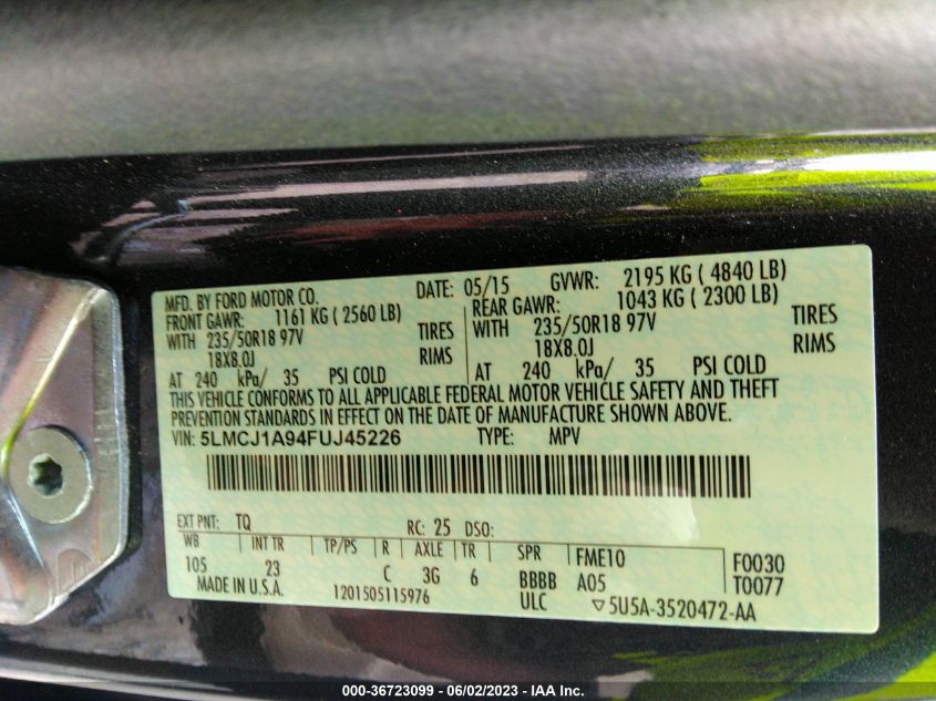 2015 LINCOLN MKC - 5LMCJ1A94FUJ45226