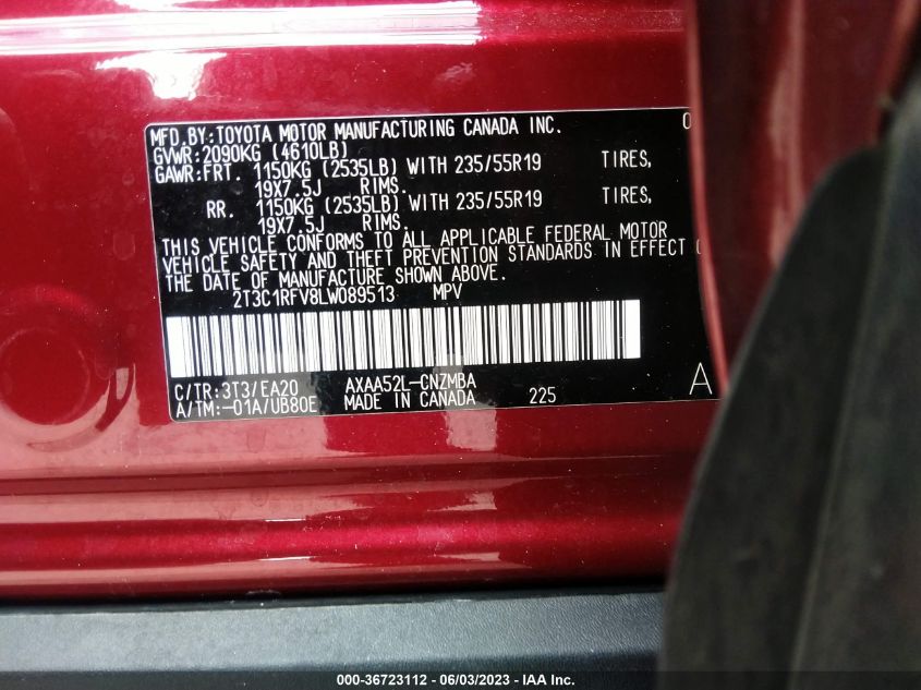 2020 TOYOTA RAV4 XLE PREMIUM - 2T3C1RFV8LW089513