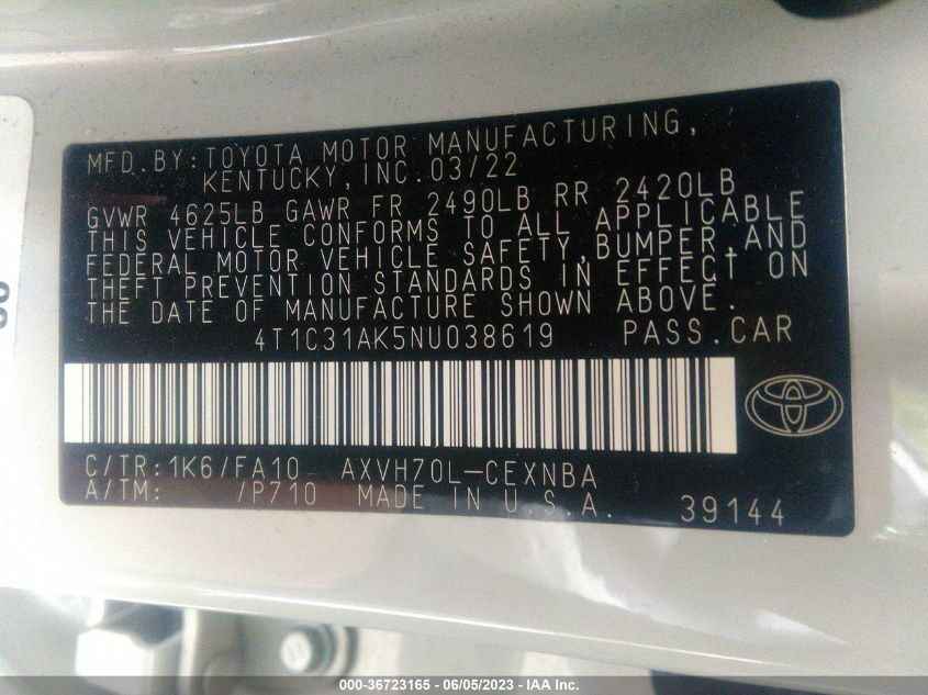 2022 TOYOTA CAMRY HYBRID LE - 4T1C31AK5NU038619