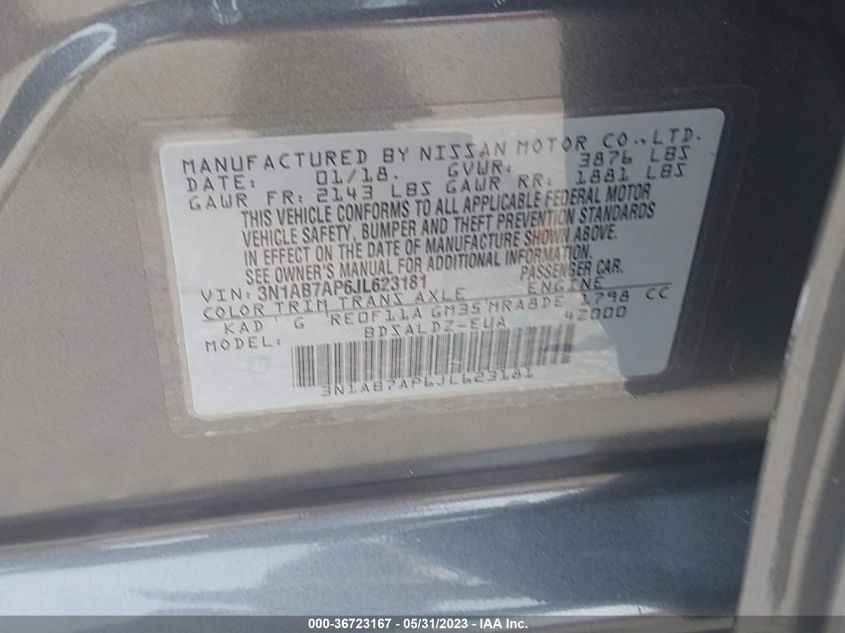 2018 NISSAN SENTRA SV - 3N1AB7AP6JL623181