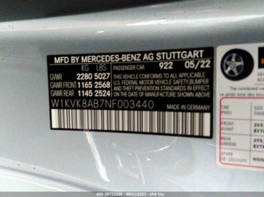 2022 MERCEDES-BENZ SL AMG SL 55 - W1KVK8AB7NF003440
