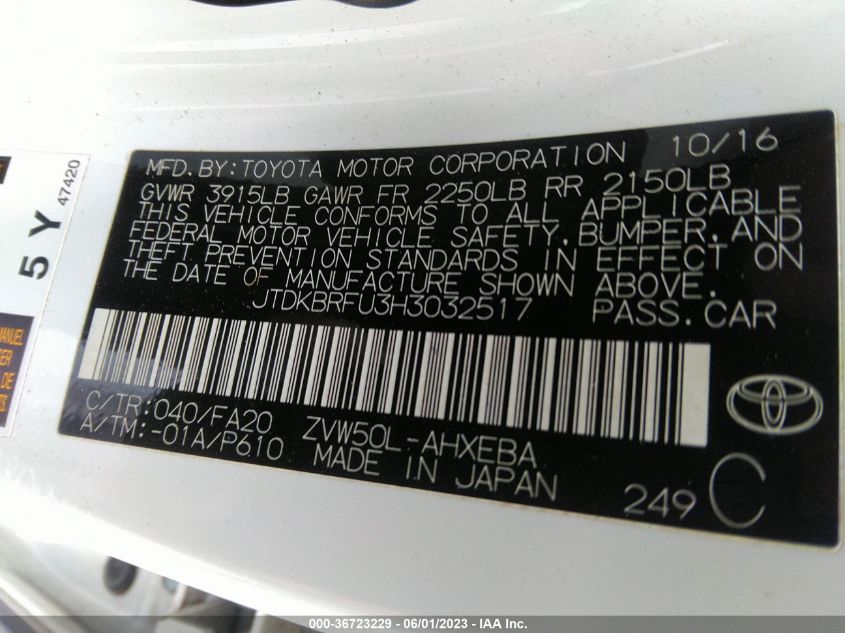 2017 TOYOTA PRIUS TWO/TWO ECO/THREE - JTDKBRFU3H3032517