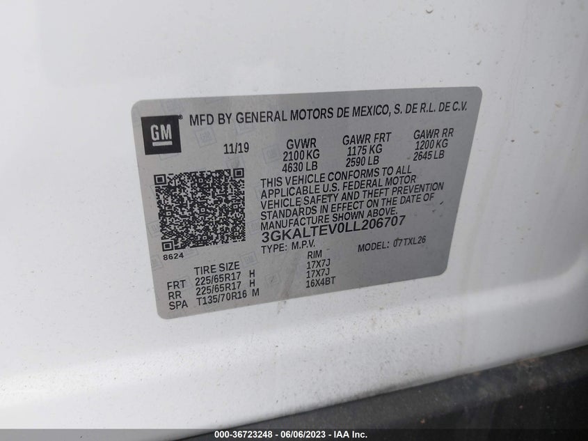 VIN 3GKALTEV0LL206707 2020 GMC TERRAIN SLE