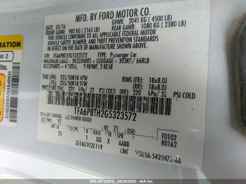 2016 FORD MUSTANG ECOBOOST - 1FA6P8TH2G5323572