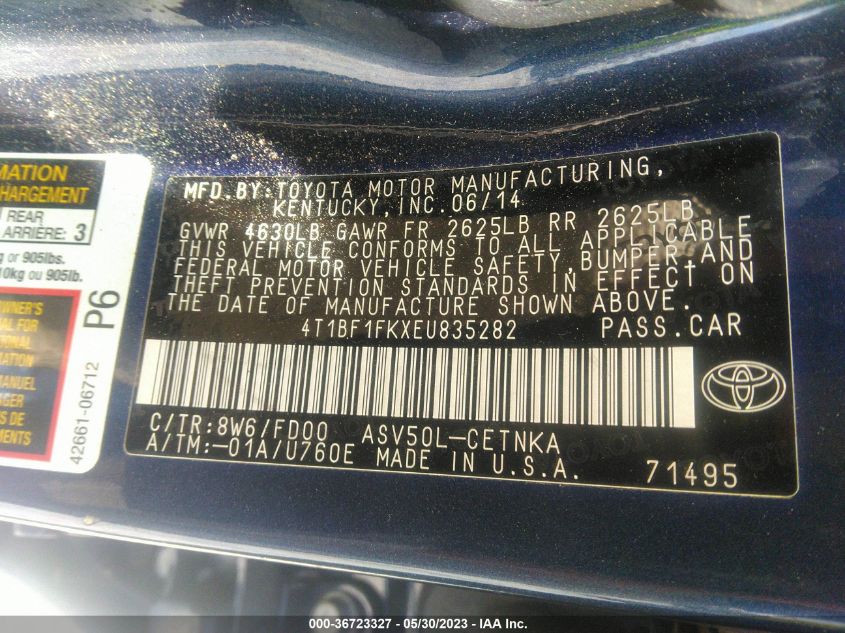 2014 TOYOTA CAMRY L/LE/XLE/SE/SE SPORT - 4T1BF1FKXEU835282