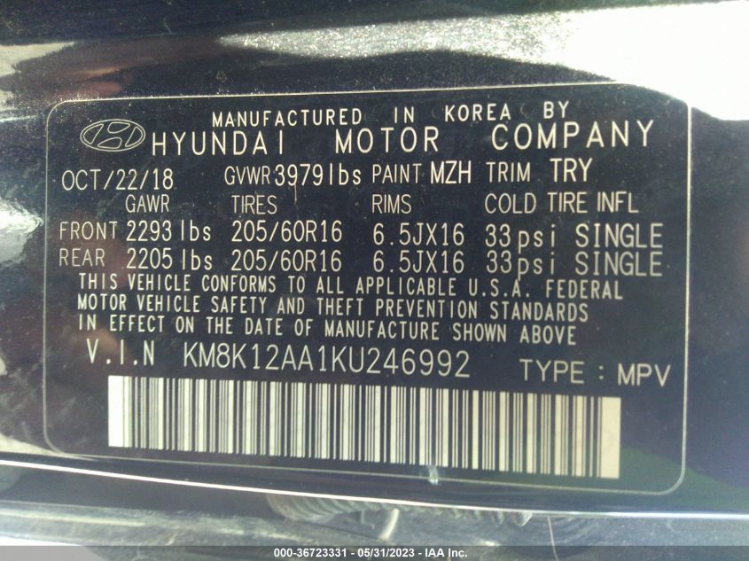 2019 HYUNDAI KONA SE - KM8K12AA1KU246992