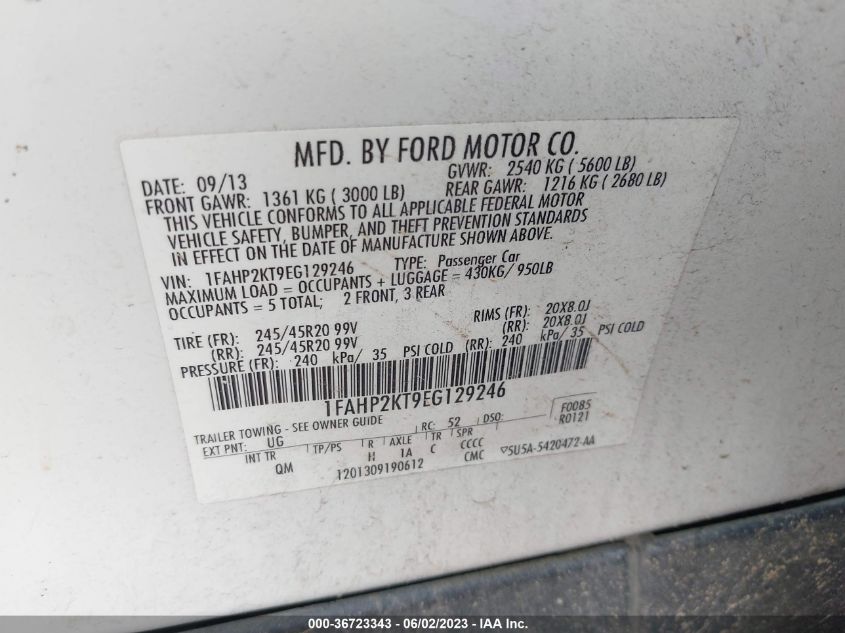 2014 FORD TAURUS SHO - 1FAHP2KT9EG129246