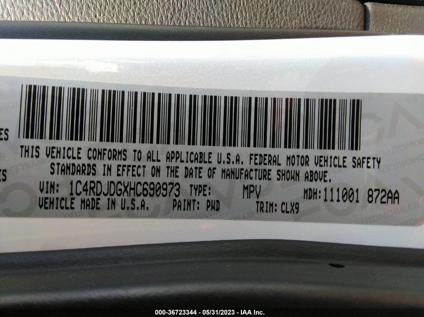 2017 DODGE DURANGO GT - 1C4RDJDGXHC690973