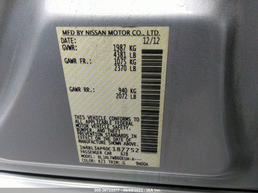 2013 NISSAN ALTIMA 3.5 SV - 1N4BL3AP4DC187752