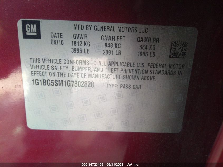 2016 CHEVROLET CRUZE PREMIER - 1G1BG5SM1G7302828
