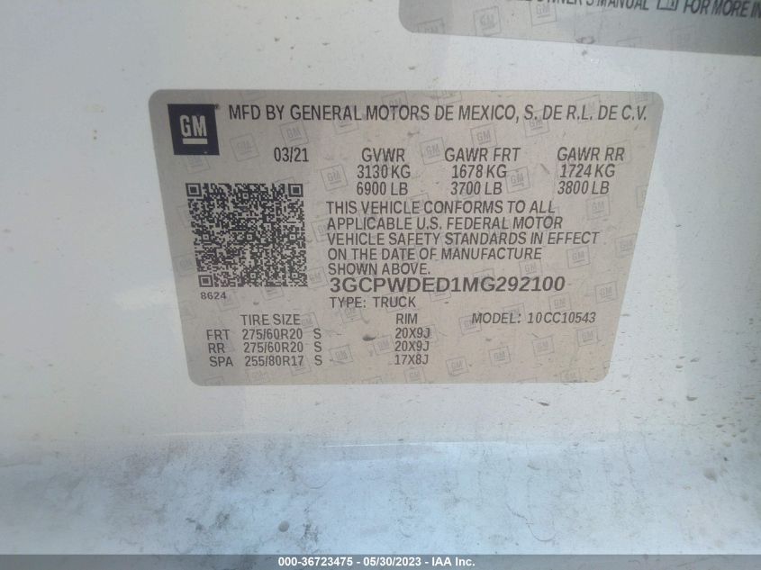 2021 CHEVROLET SILVERADO 1500 RST - 3GCPWDED1MG292100