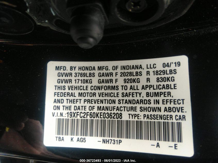 2019 HONDA CIVIC SEDAN LX - 19XFC2F60KE036208
