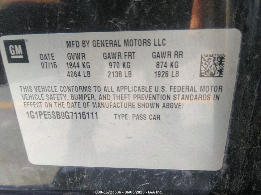 2016 CHEVROLET CRUZE LIMITED LT - 1G1PE5SB9G7116111