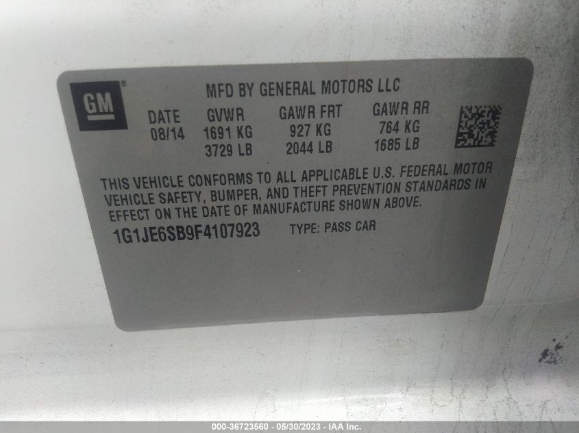 2015 CHEVROLET SONIC LTZ - 1G1JE6SB9F4107923