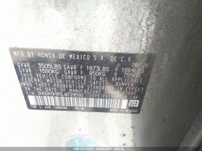 2020 HONDA FIT EX - 3HGGK5H85LM724592