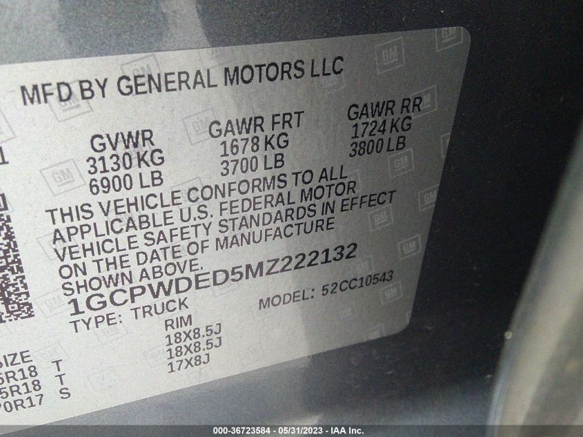 2021 CHEVROLET SILVERADO 1500 RST - 1GCPWDED5MZ222132