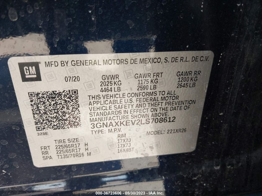 2020 CHEVROLET EQUINOX LT - 3GNAXKEV2LS708612