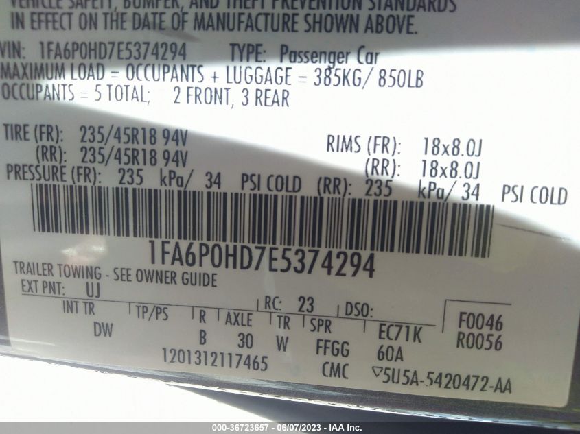 2014 FORD FUSION SE - 1FA6P0HD7E5374294
