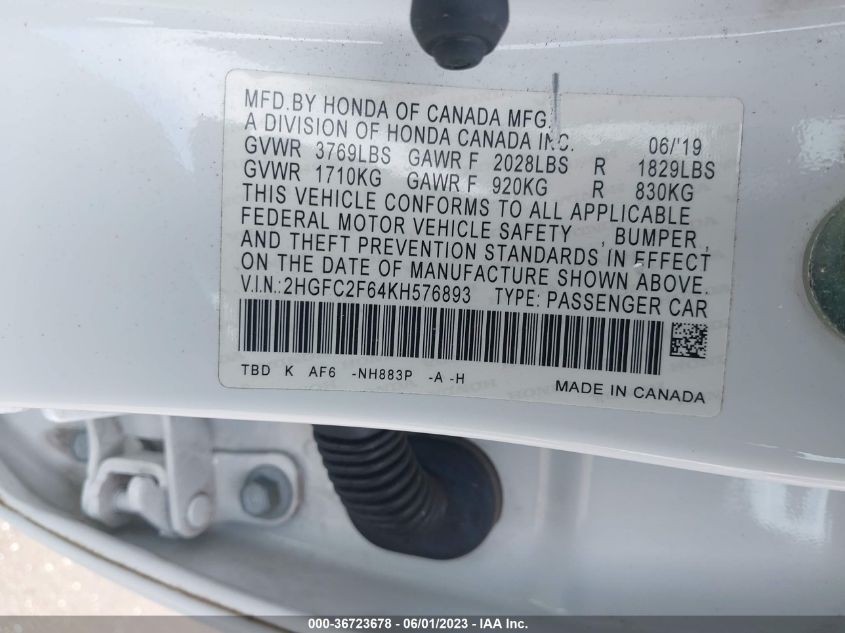 2019 HONDA CIVIC SEDAN LX - 2HGFC2F64KH576893