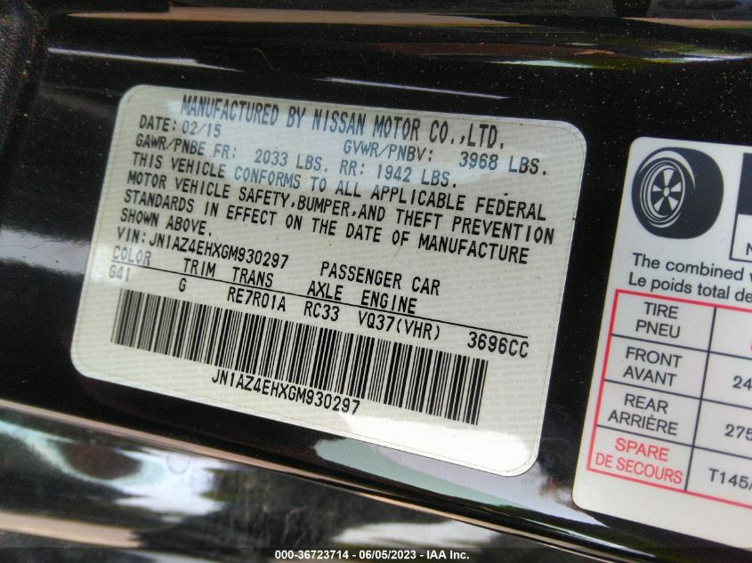 2016 NISSAN 370Z SPORT - JN1AZ4EHXGM930297