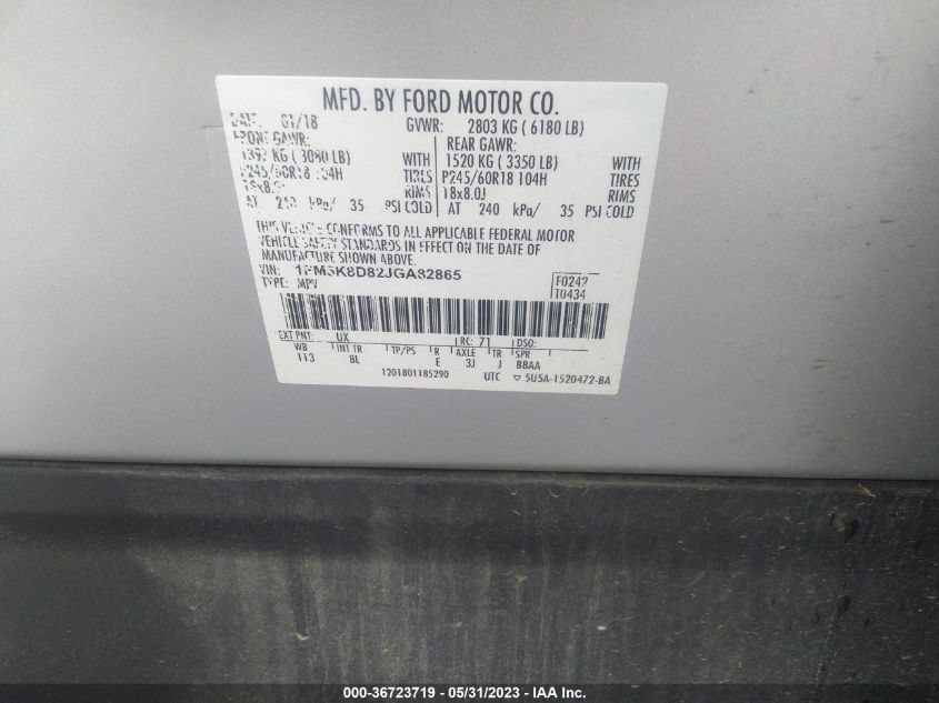 2018 FORD EXPLORER XLT - 1FM5K8D82JGA82865
