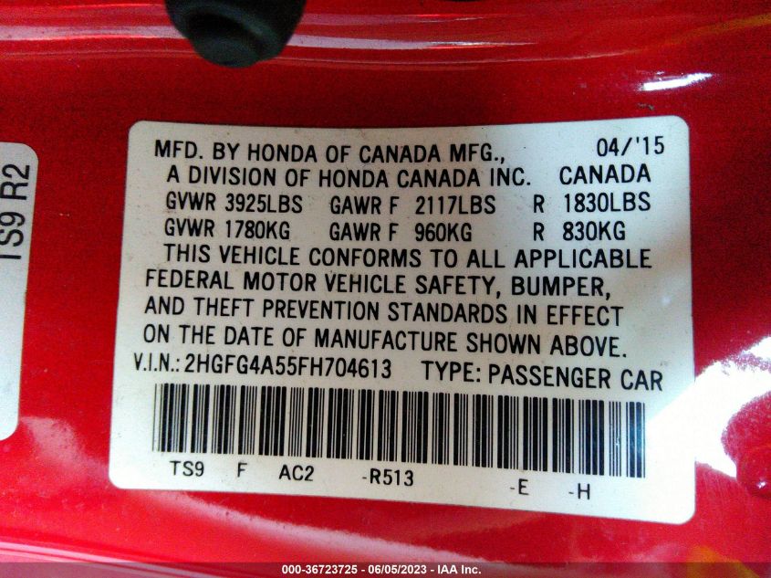 2015 HONDA CIVIC COUPE SI - 2HGFG4A55FH704613