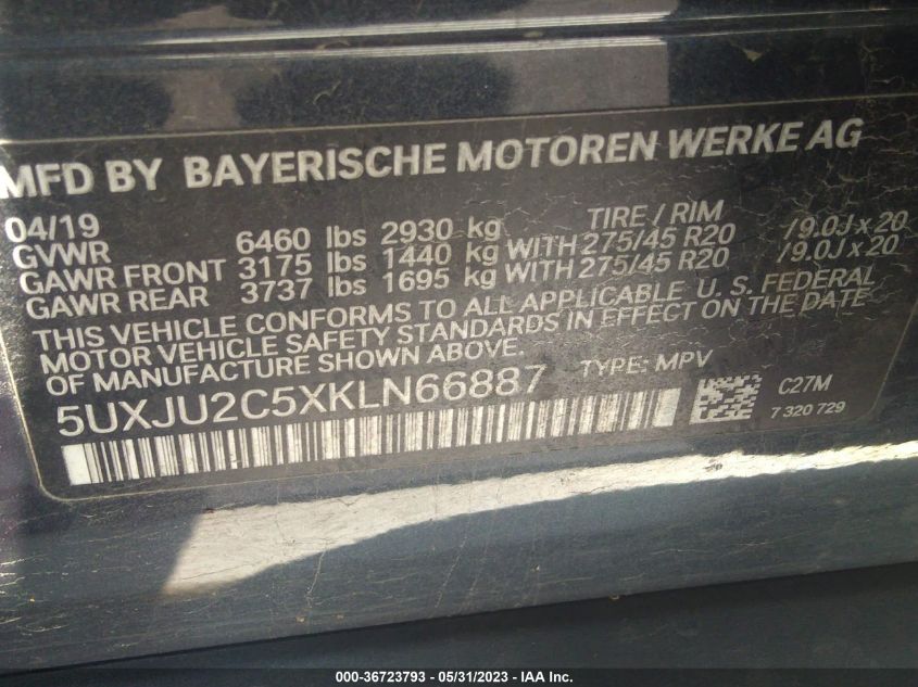 2019 BMW X5 XDRIVE50I - 5UXJU2C5XKLN66887