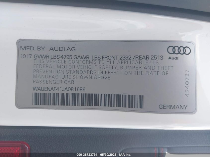 2018 AUDI A4 PREMIUM PLUS - WAUENAF41JA081686