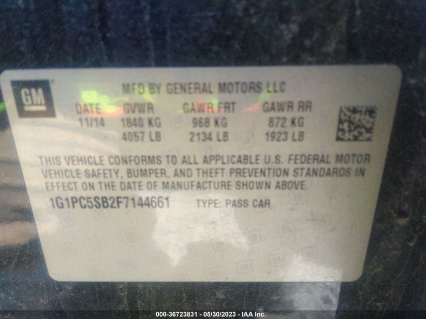 2015 CHEVROLET CRUZE LT - 1G1PC5SB2F7144661